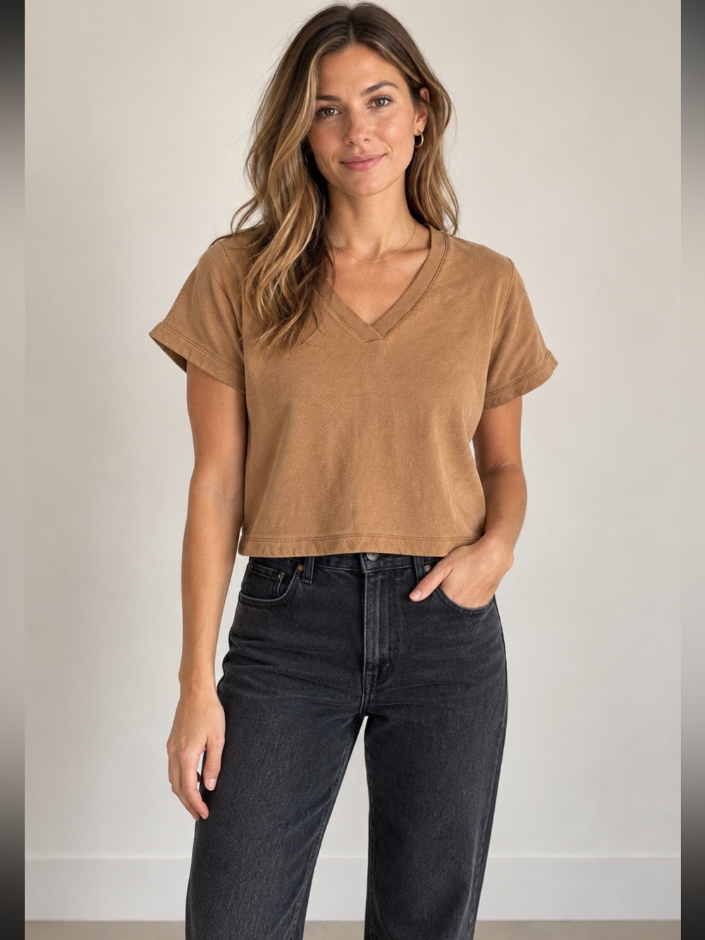 Madewell MWL 100% Cotton Cropped V-Neck Tee Top S